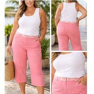 Basic Editions Coral Pink Capri Pants Plus Size 26W NWT Stretch Summer Casual